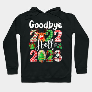 Goodbye 2022 Hello 2023 Retro Groovy Christmas New Year Hoodie